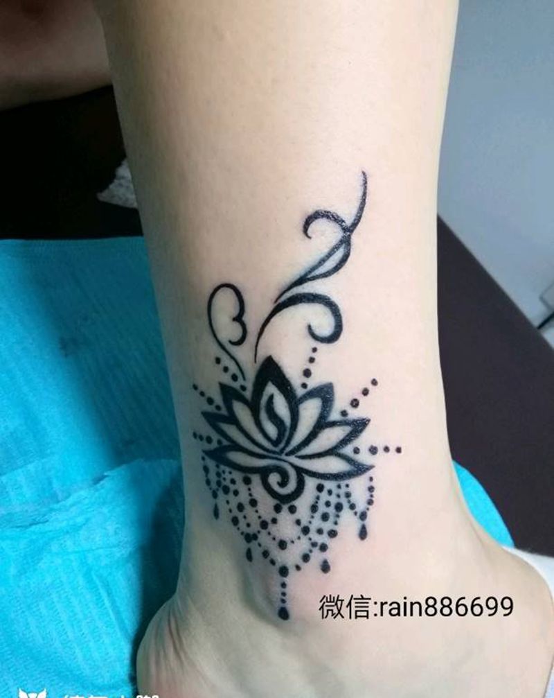 失败纹身修改纹身图片_腿部清新几何字符图腾原创成品纹身图案