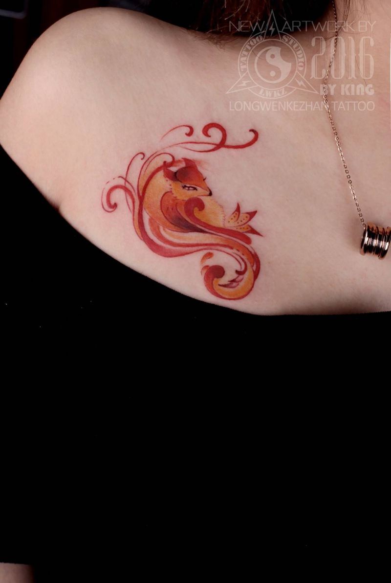 龙纹刻战刺青工作室出品纹身图片_成品肩部清新原创纹身图案