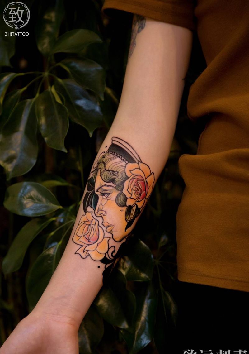 致远作品纹身图片_成品手臂清新习俗肖像鬼神原创人物贴纸纹身图案