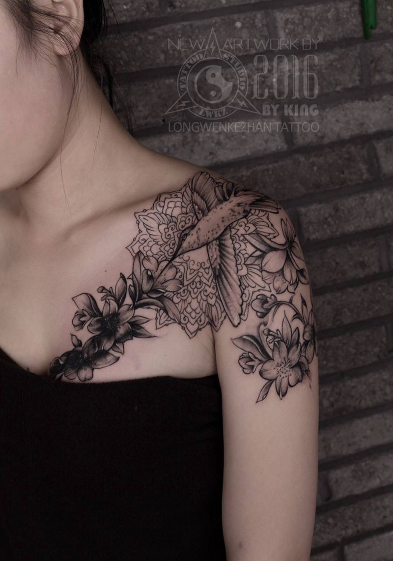 龙纹刻战刺青出品纹身图片_成品肩部欧美纹身图案