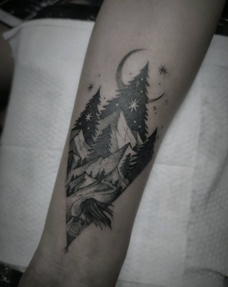 风景纹身图片_点刺遮盖风景纹身图案