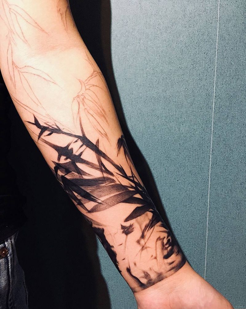 写意风格（遮盖）纹身图片_手臂水墨中国风竹子遮盖纹身图案