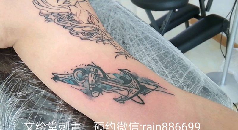 船锚纹身图片_手臂欧美几何字符成品纹身图案