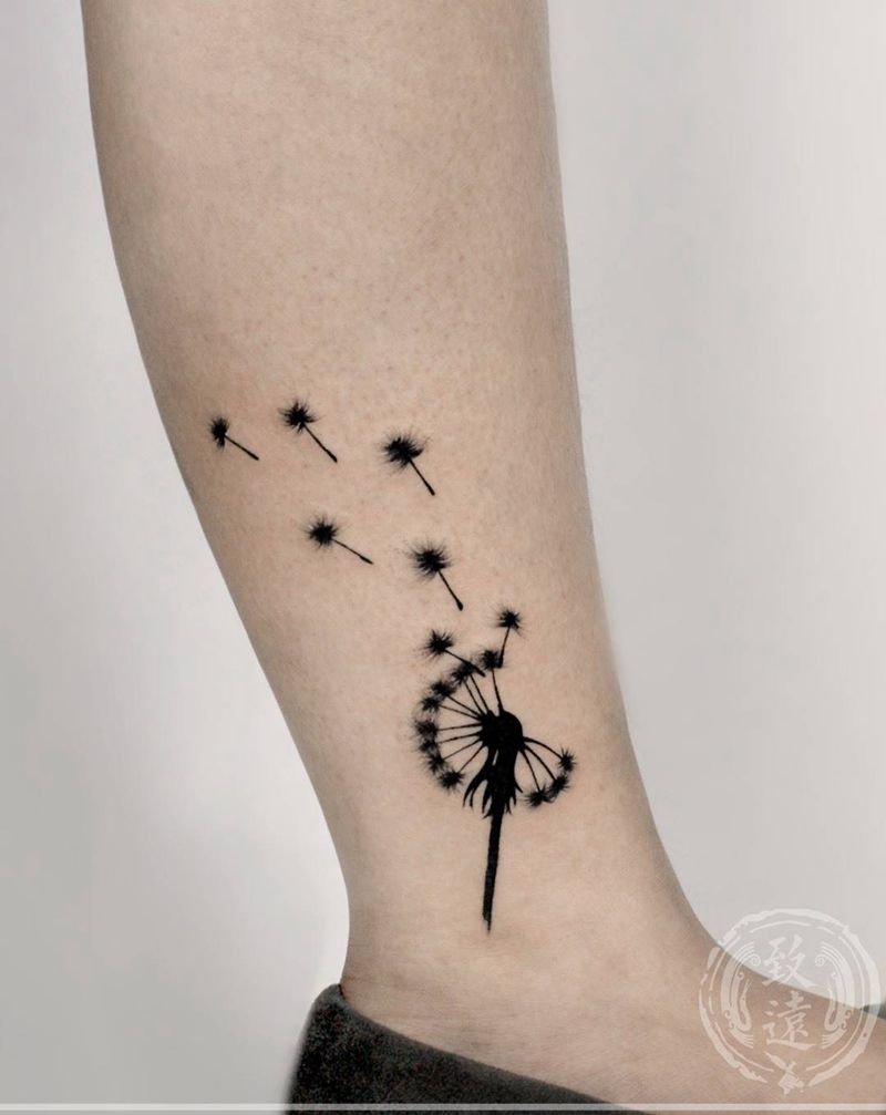 蒲公英纹身图片_成品腿部脚部清新植物原创纹身图案