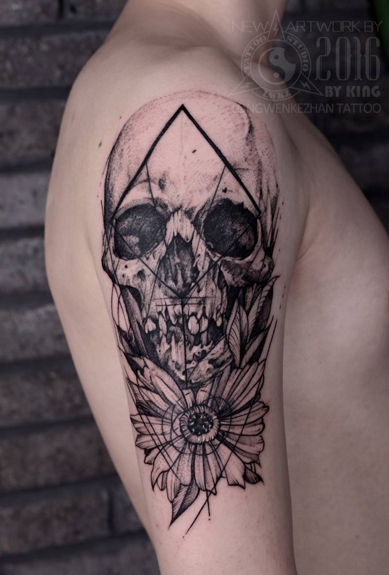 龙纹刻战刺青工作室出品纹身图片_成品手臂欧美几何原创纹身图案