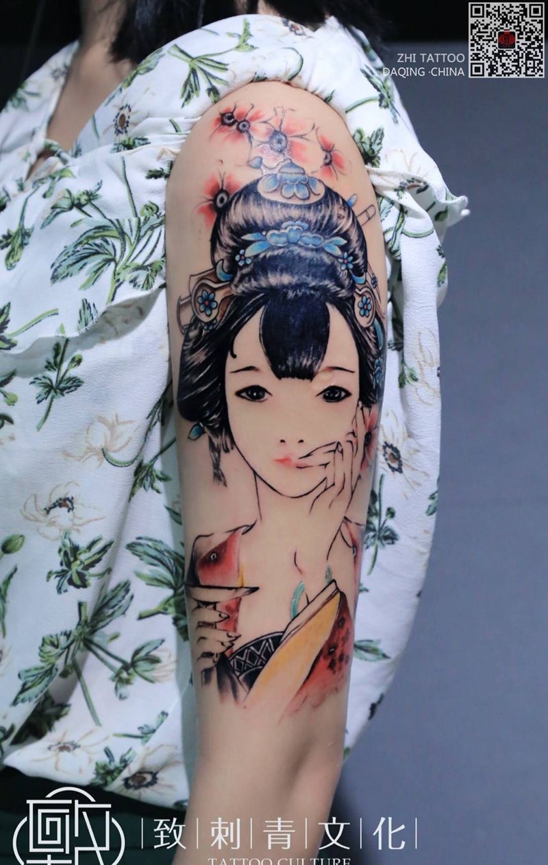 中国风艺妓纹身图片