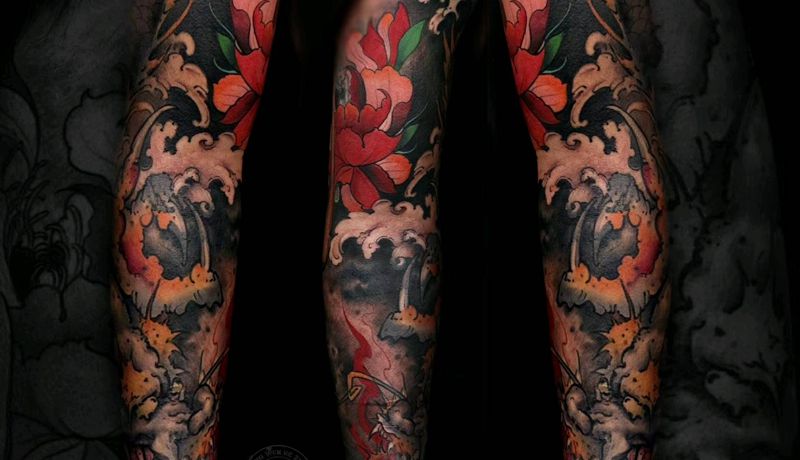 新传统彩色花臂纹身图片