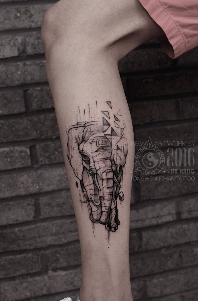 龙纹刻战刺青工作室出品纹身图片_成品腿部欧美原创纹身图案