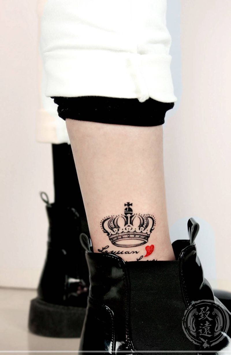 皇冠纹身图片_成品脚部腿部清新原创图腾静物纹身图案