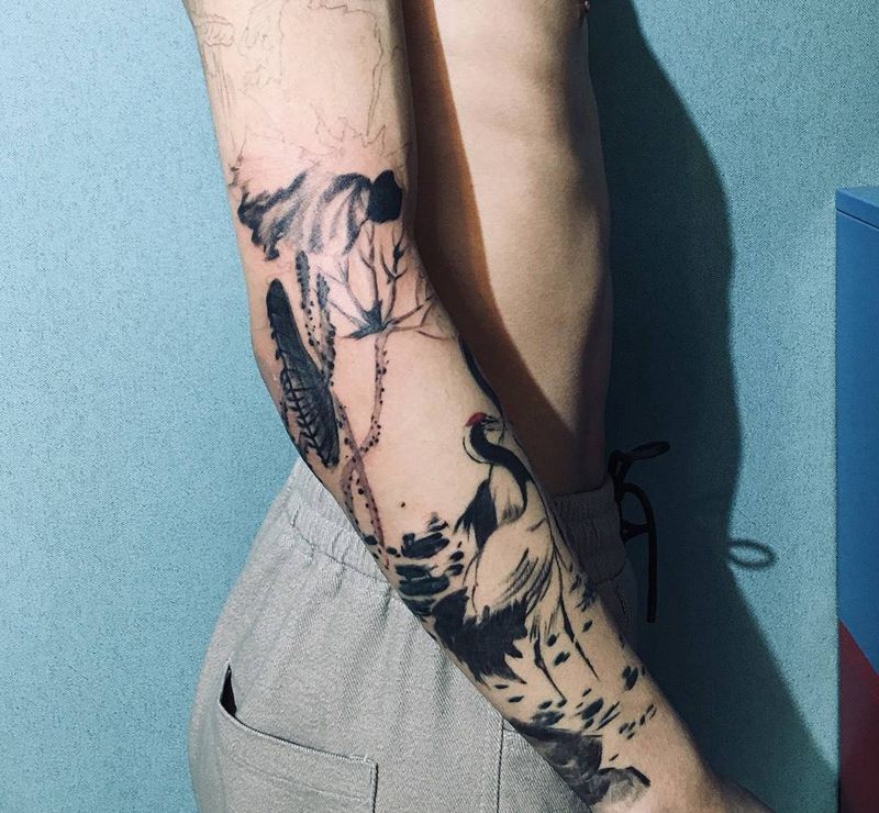 水墨风格，未完成纹身图片