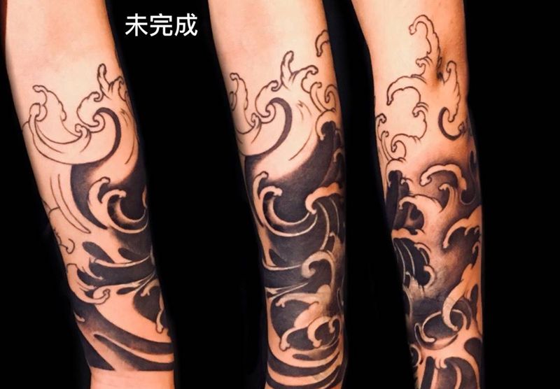 遮盖（未完成）纹身图片_手臂浪花水浪纹身图案
