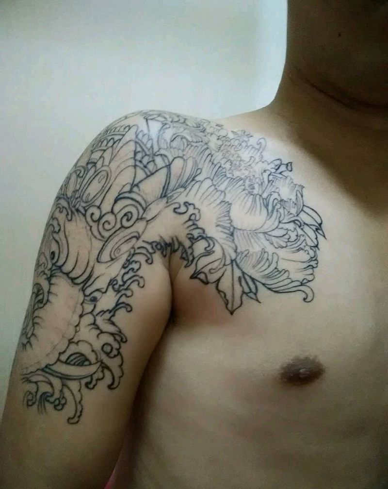 半胛象神未完待续纹身图片_欧美传统图腾宗教原创纹身图案