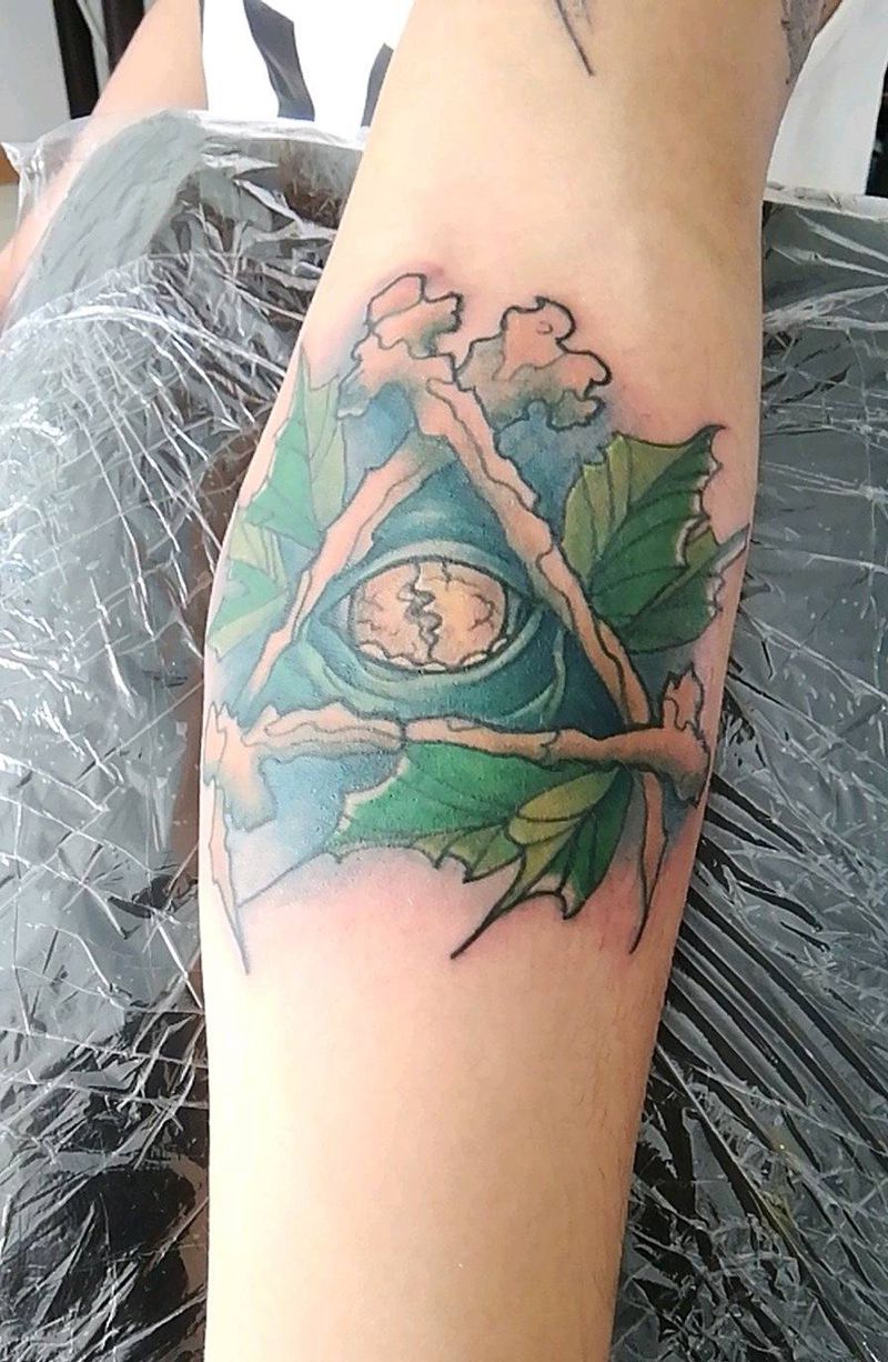 上帝之眼纹身图片_手臂欧美几何植物成品纹身图案