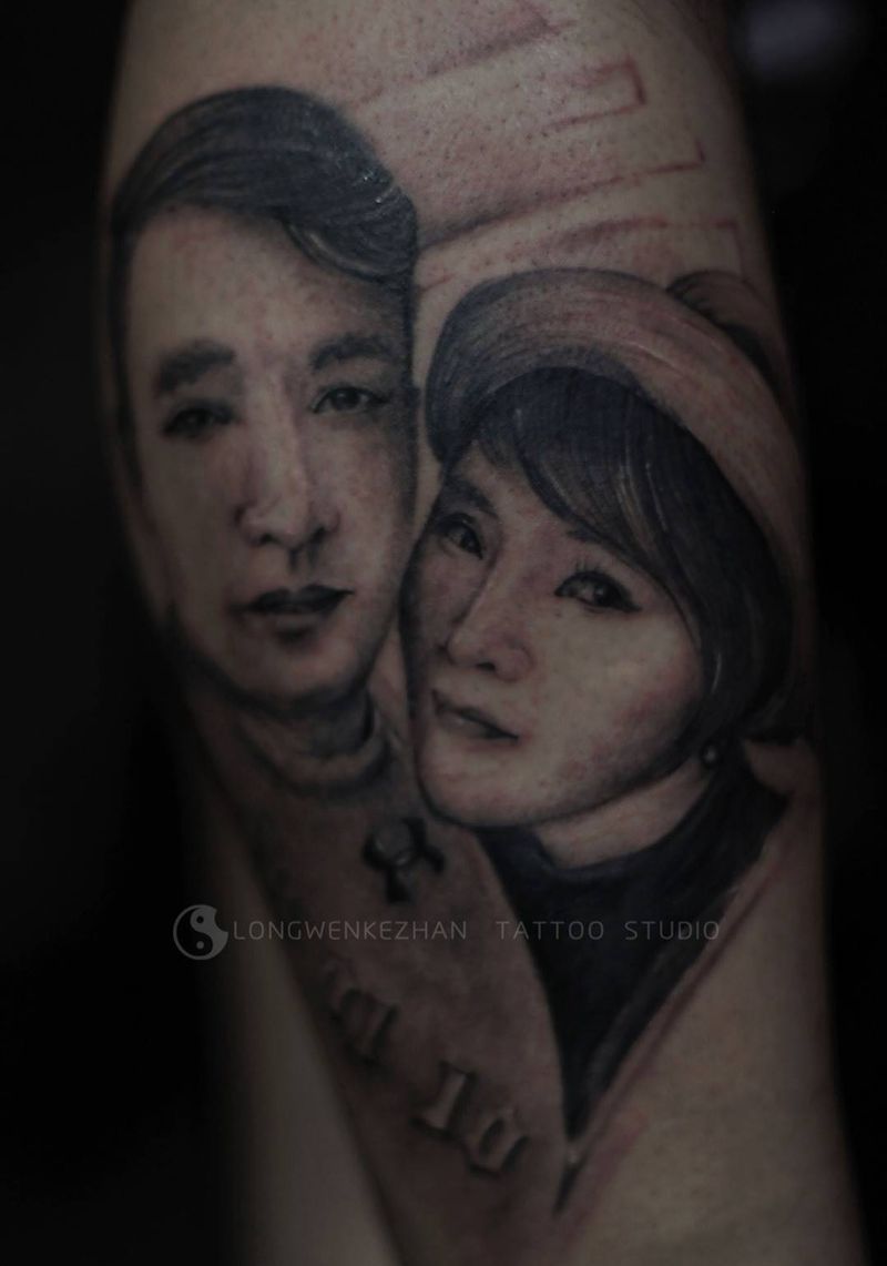 肖像纹身纹身图片_成品腿部肖像人物原创情侣纹身图案