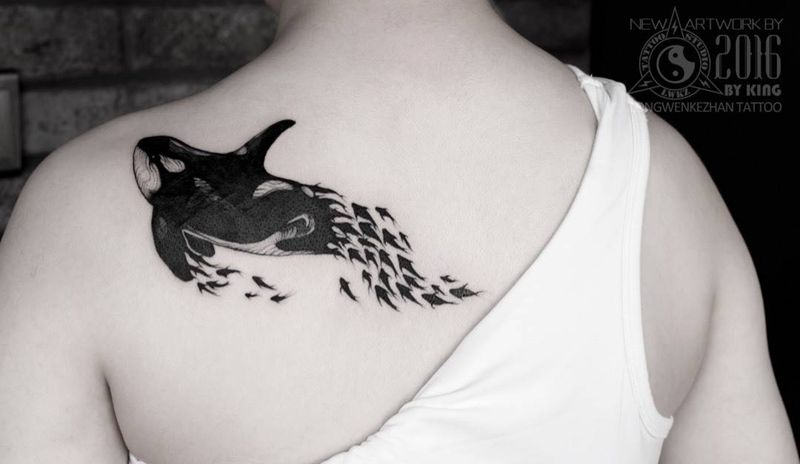 龙纹刻战刺青工作室出品纹身图片_成品背部欧美原创动物纹身图案