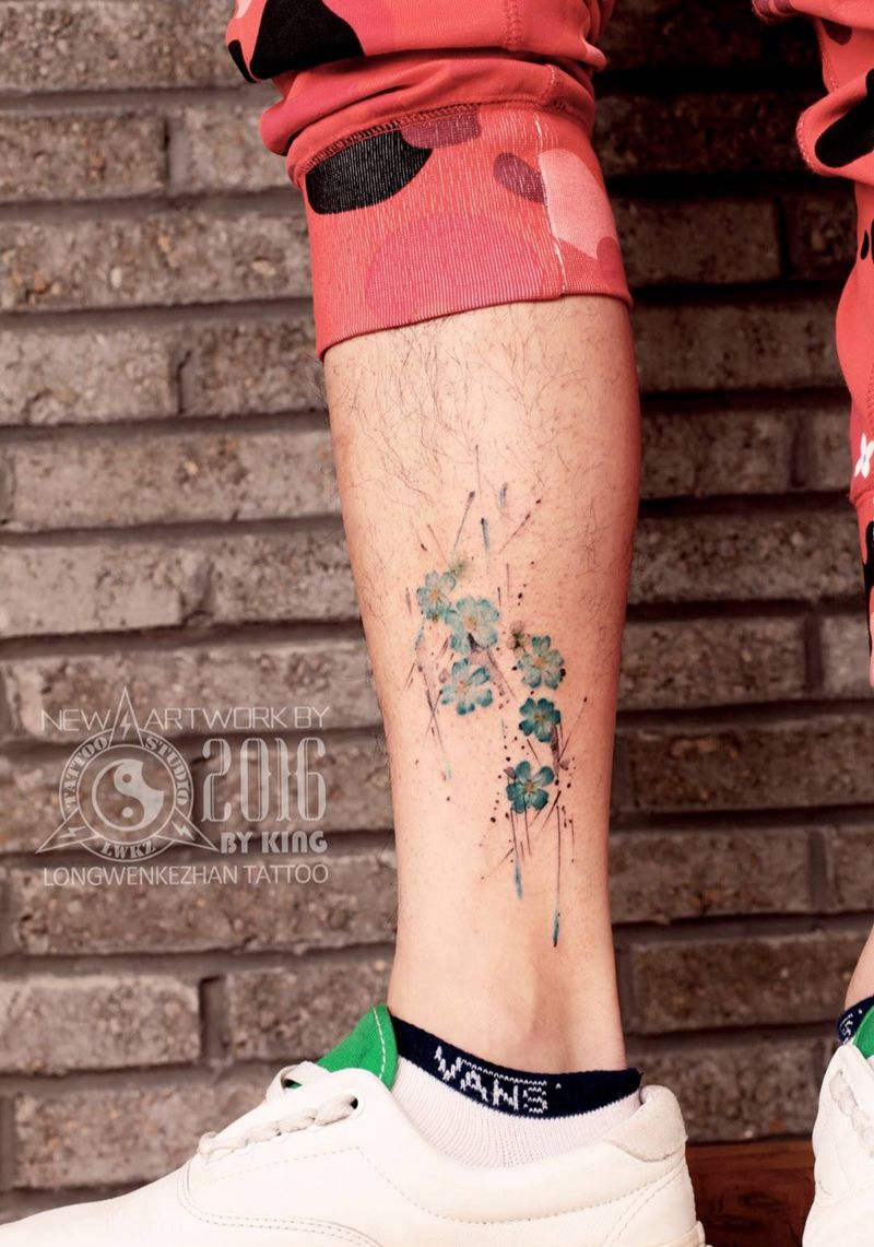 龙纹刻战刺青工作室出品纹身图片_成品腿部原创植物纹身图案