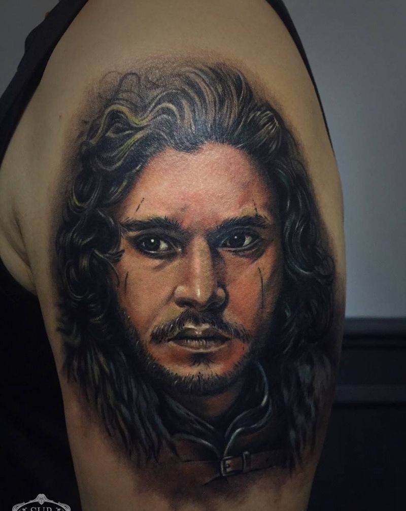 雪诺纹身图片_成品肩部手臂手部欧美肖像人物鬼神原创纹身图案