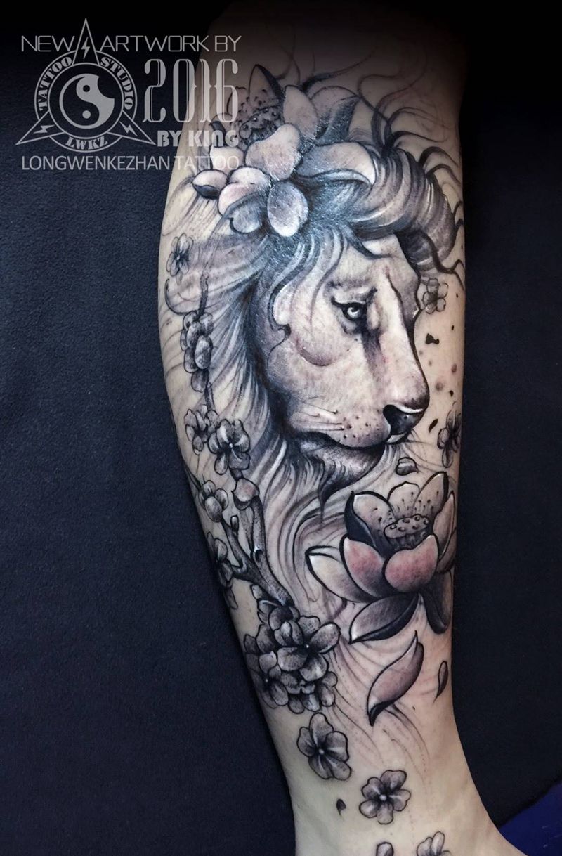 龙纹刻战刺青工作室出品纹身图片_成品腿部写实动物纹身图案