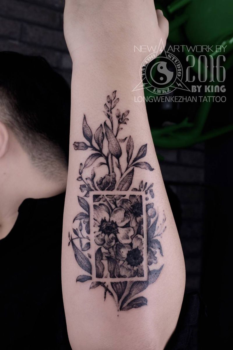 龙纹刻战刺青工作室出品纹身图片_成品手臂清新几何原创纹身图案