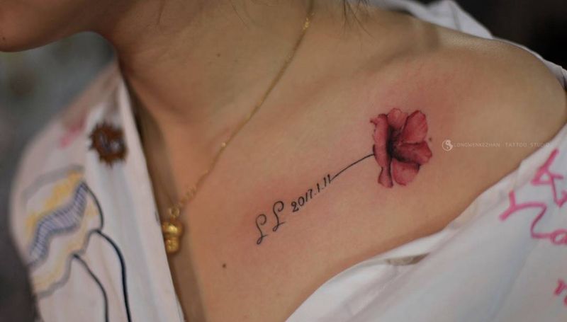 漂亮小花纹身图片_成品肩部清新原创纹身图案