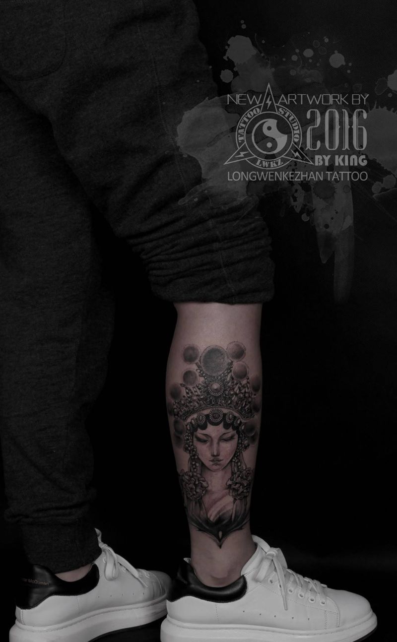 龙纹刻战刺青出品纹身图片_成品腿部纹身图案