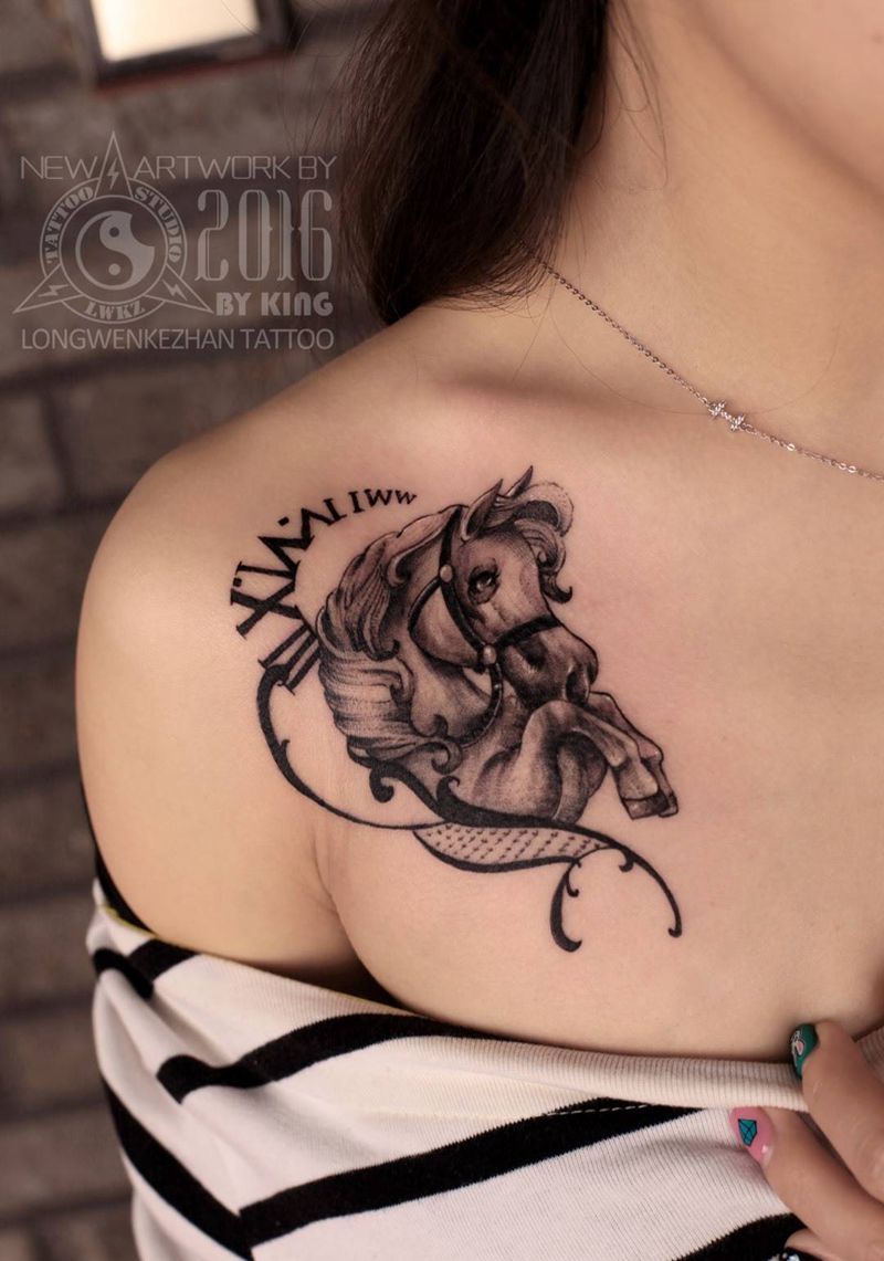 龙纹刻战刺青工作室出品纹身图片_成品肩部欧美原创动物纹身图案