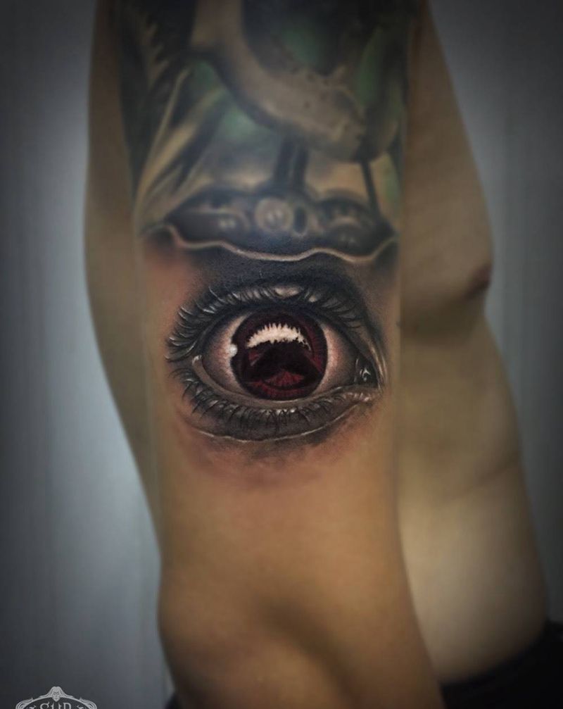 写实写轮眼纹身图片_成品手臂肩部欧美写实原创人物纹身图案