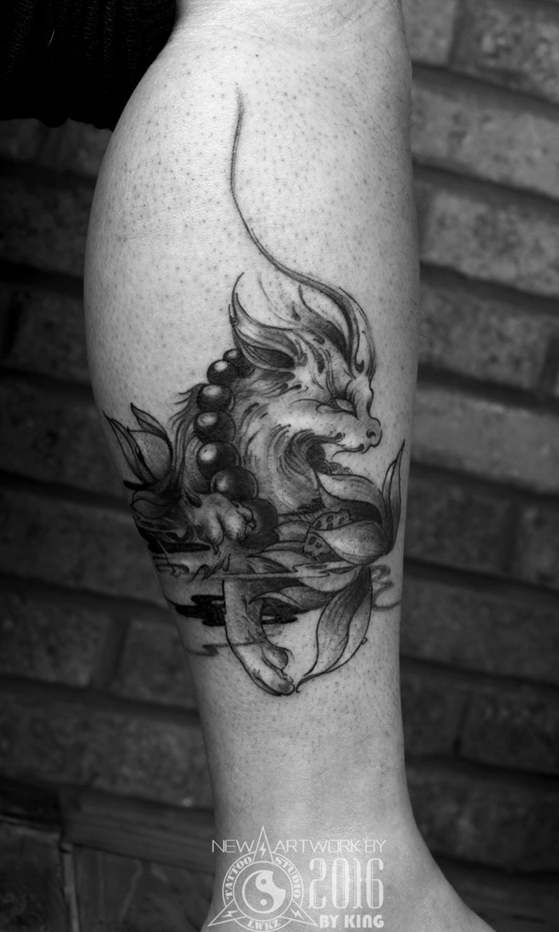 龙纹刻战刺青工作室出品纹身图片_成品腿部动物原创纹身图案