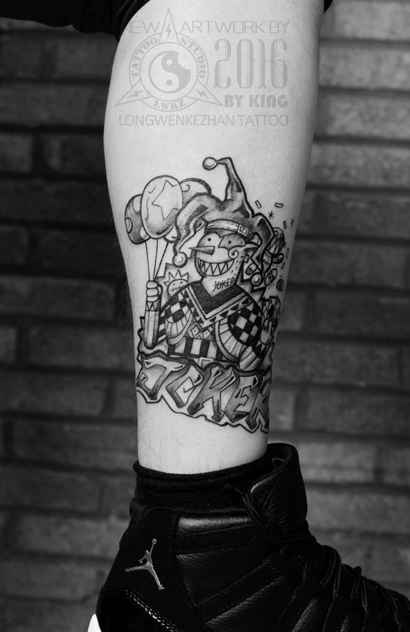 龙纹刻战刺青工作室出品纹身图片_成品腿部欧美原创人物纹身图案