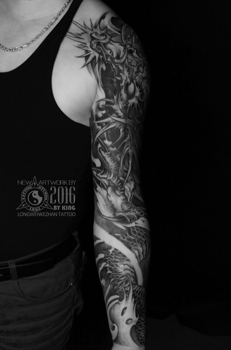 龙纹刻战刺青出品纹身图片_成品手臂传统原创纹身图案