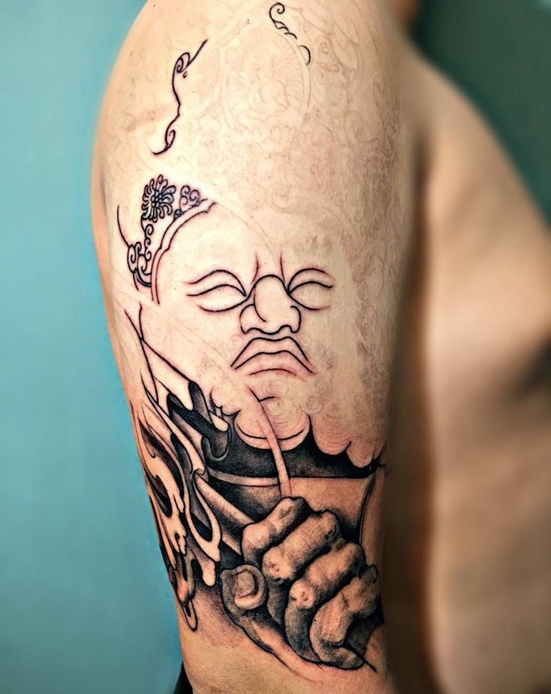 不动明王纹身图片_手臂新传统不动明王纹身图案
