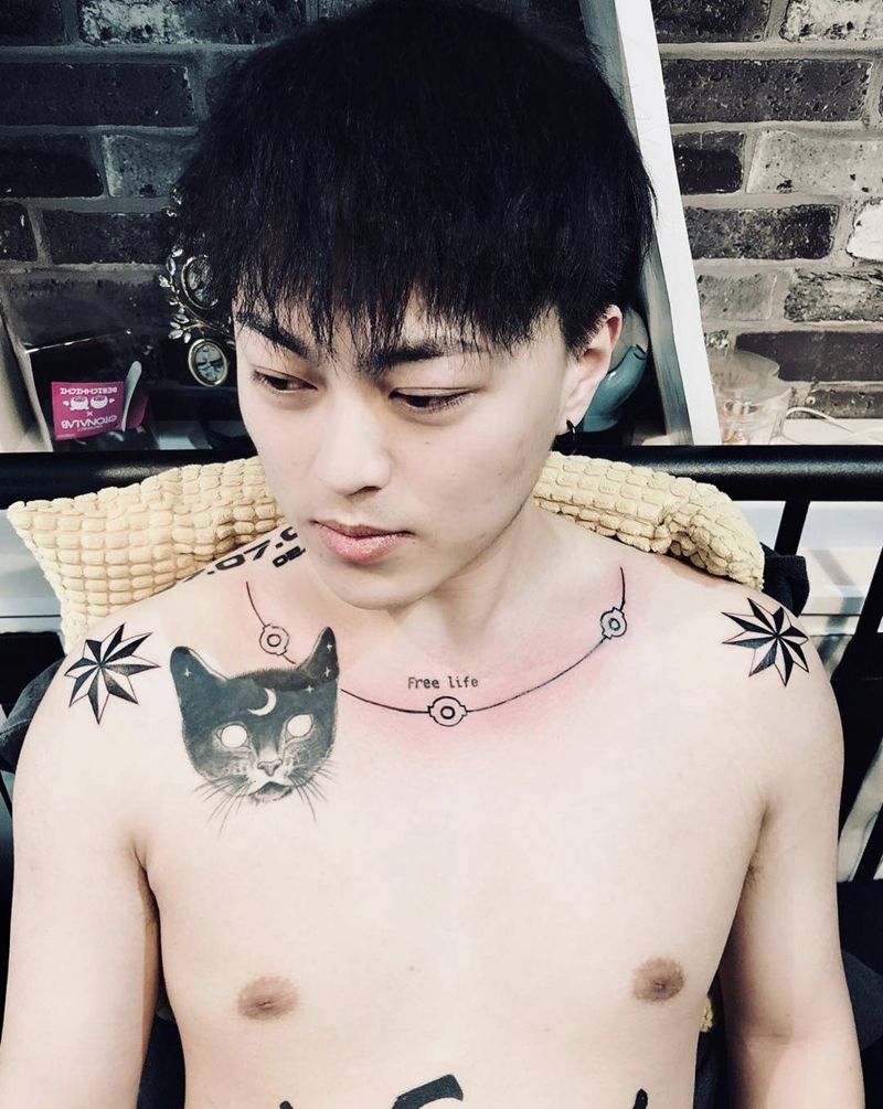 八角星纹身图片_肩部Old School星星纹身图案