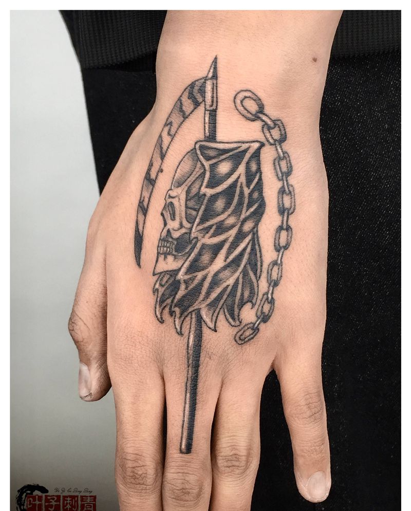 死神纹身图片_手部纹身图案