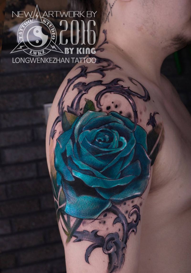 龙纹刻战刺青工作室出品纹身图片_成品颈部手臂植物原创纹身图案