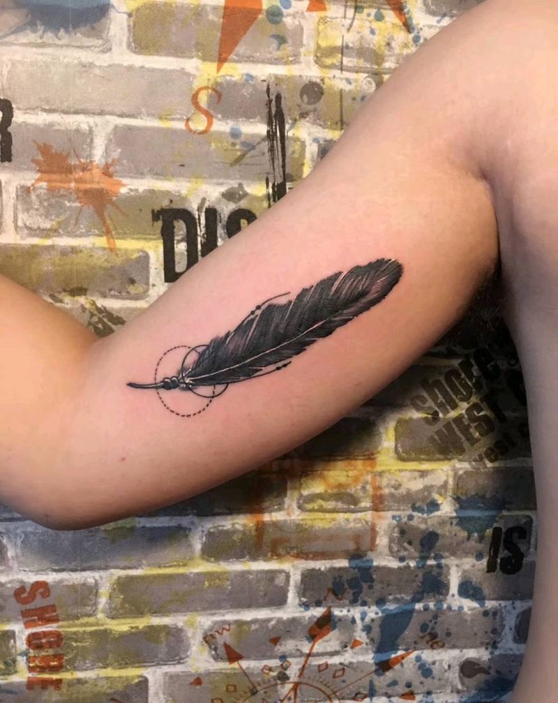 遮盖，羽毛纹身图片_手臂欧美几何字符静物原创成品纹身图案