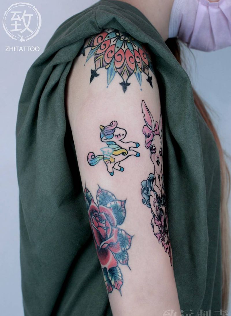 school纹身图片_成品手臂清新欧美字符动物原创纹身图案