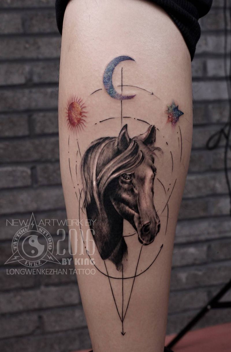 龙纹刻战刺青工作室出品纹身图片_成品腿部清新动物纹身图案