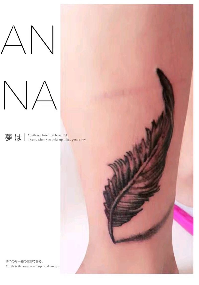 小羽毛纹身图片_腿部欧美动物成品纹身图案