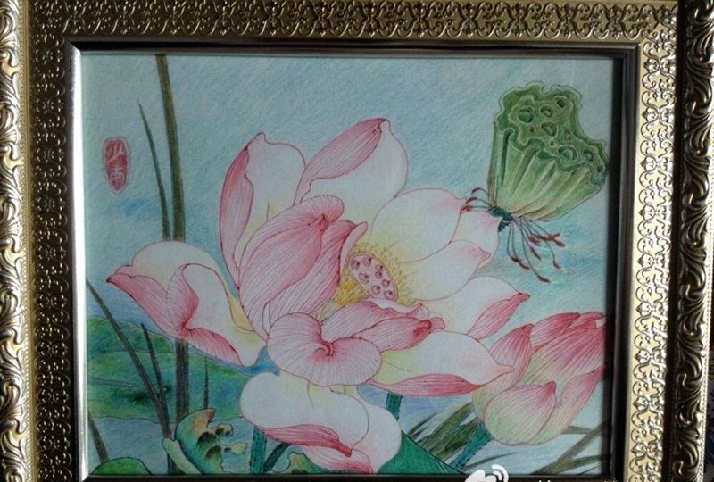 两幅荷花小作纹身图片_颈部肩部胸部腹部腰部背部臀部国画植物手稿纹身图案