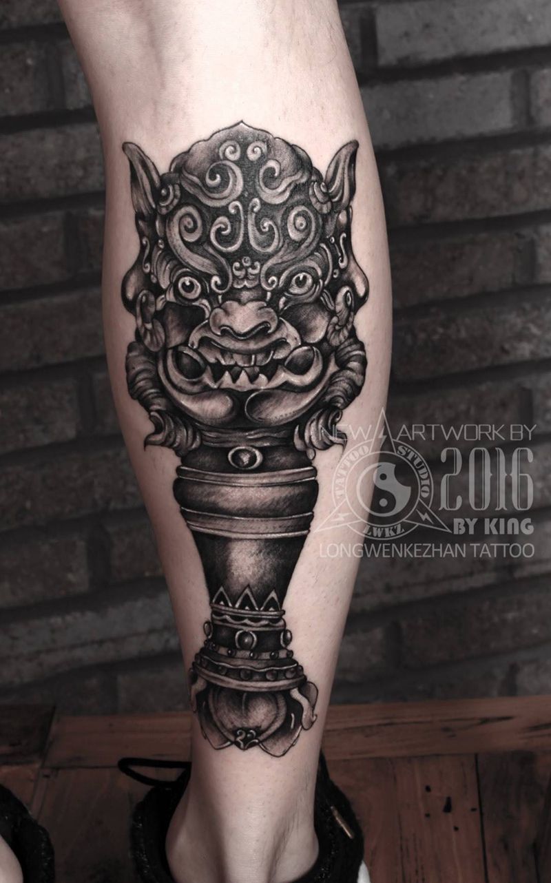 龙纹刻战刺青工作室出品纹身图片_成品腿部原创传统纹身图案