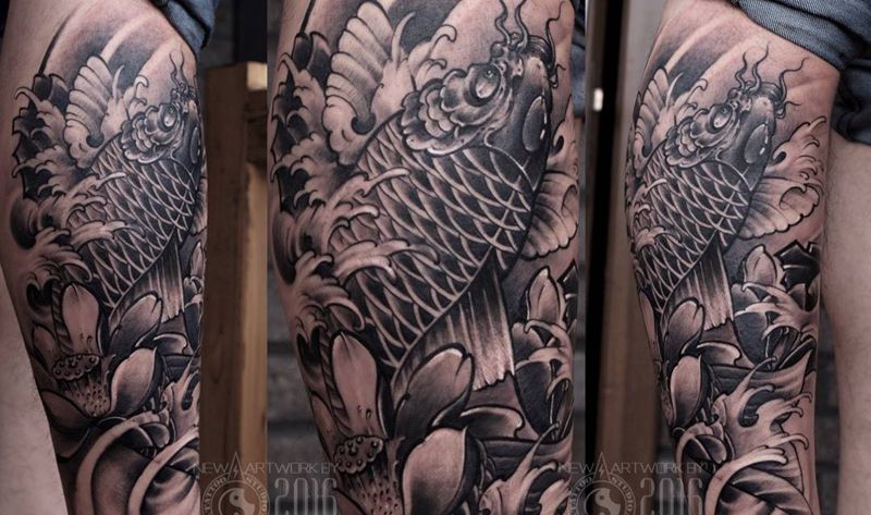 龙纹刻战刺青工作室出品纹身图片_成品腿部传统动物原创纹身图案