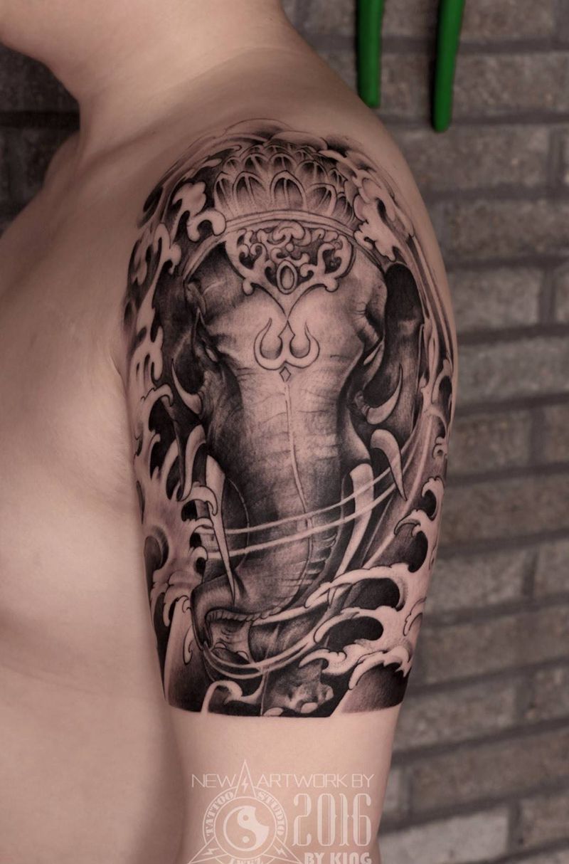 龙纹刻战刺青工作室出品纹身图片_成品手臂欧美动物纹身图案