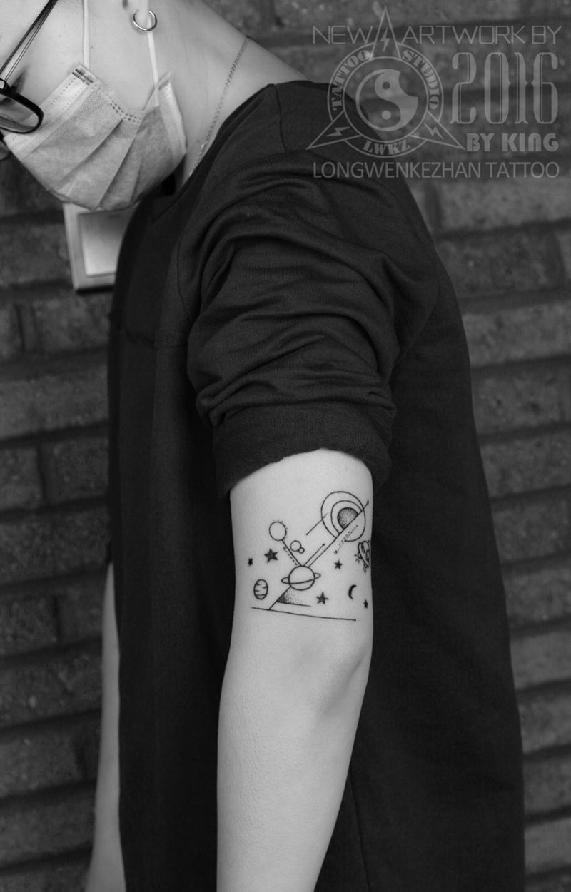 龙纹刻战刺青工作室出品纹身图片_成品手臂清新几何纹身图案