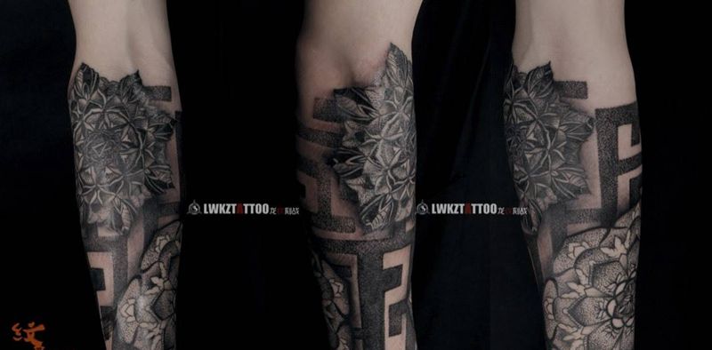 点刺团花纹身图片_成品手臂习俗几何图腾纹身图案