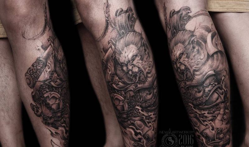 龙纹刻战刺青工作室出品纹身图片_成品腿部纹身图案