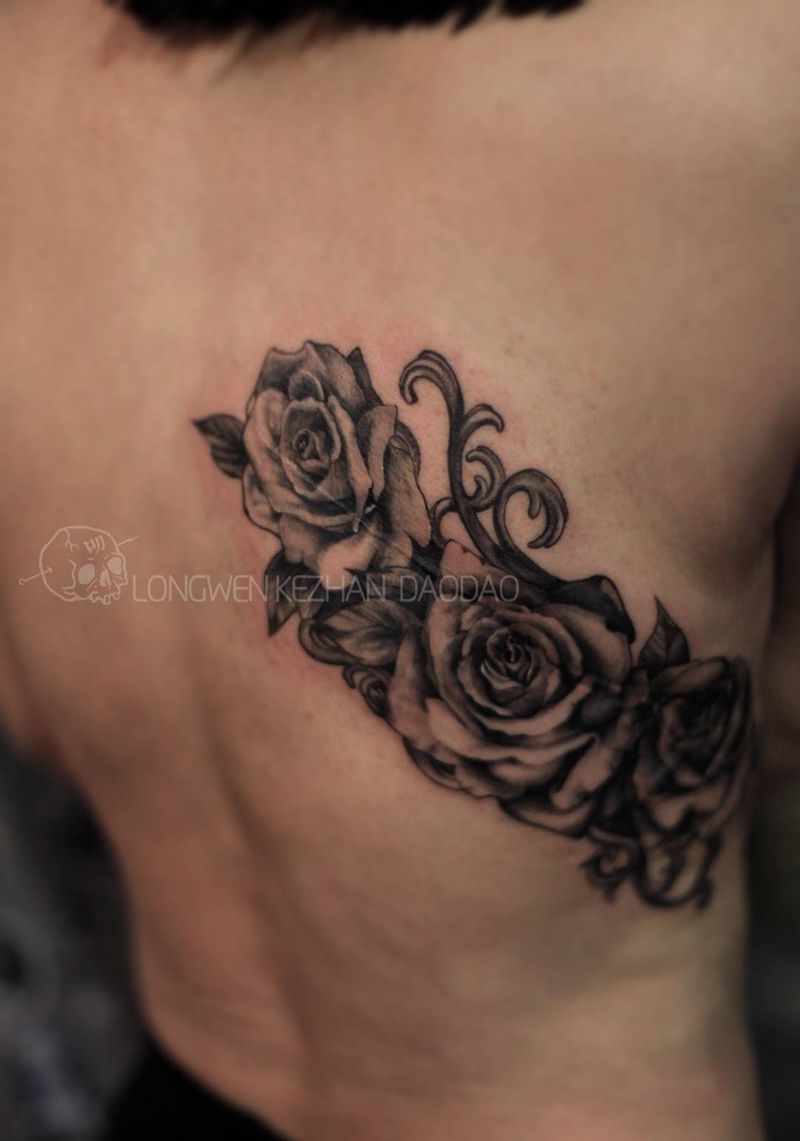 遮盖作品纹身图片_成品腰部写实植物纹身图案