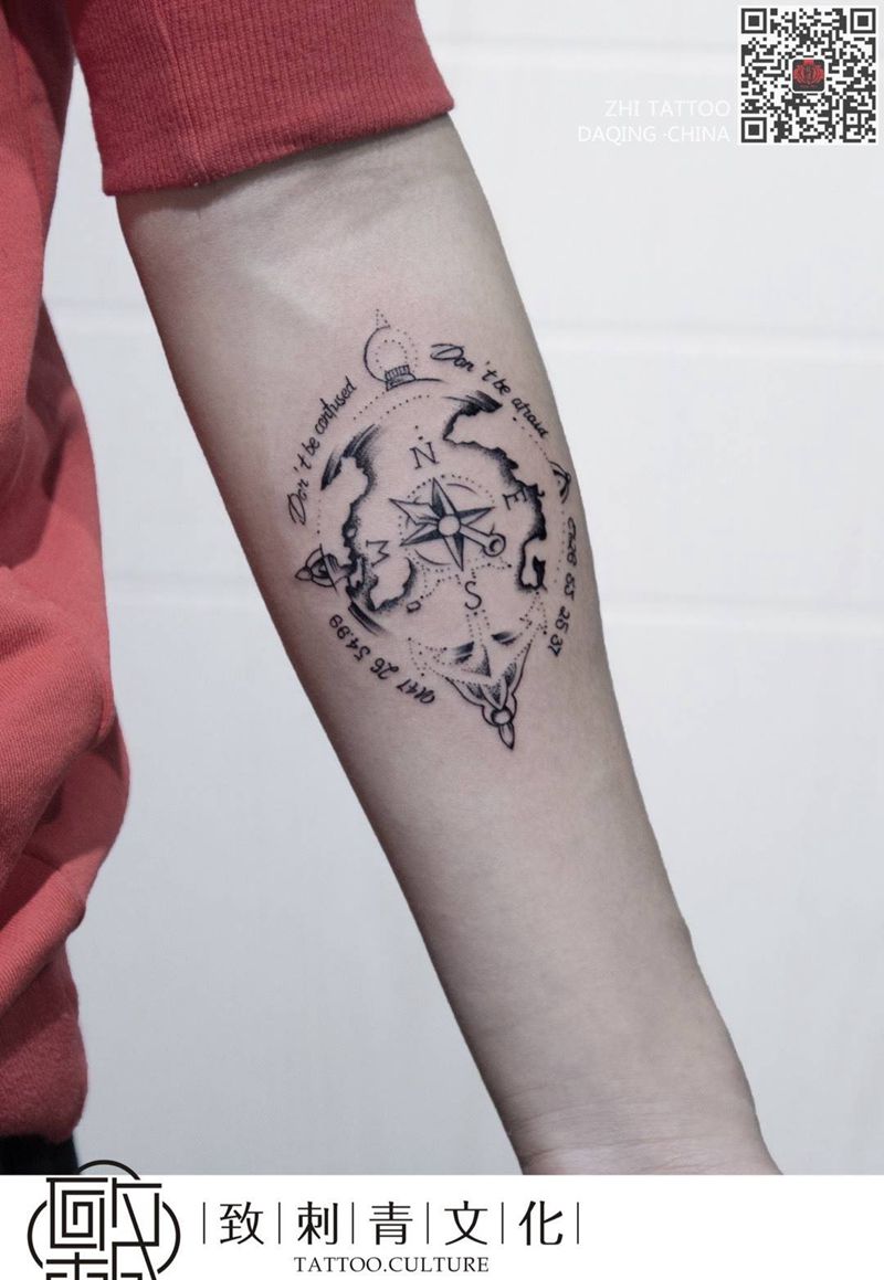 指南针纹身图片_成品手臂清新几何原创纹身图案