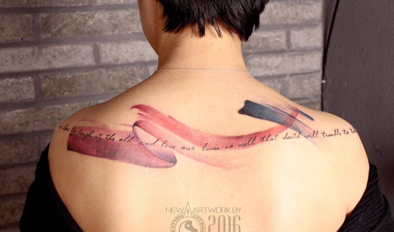 龙纹刻战刺青工作室出品纹身图片_成品背部清新欧美原创字符纹身图案