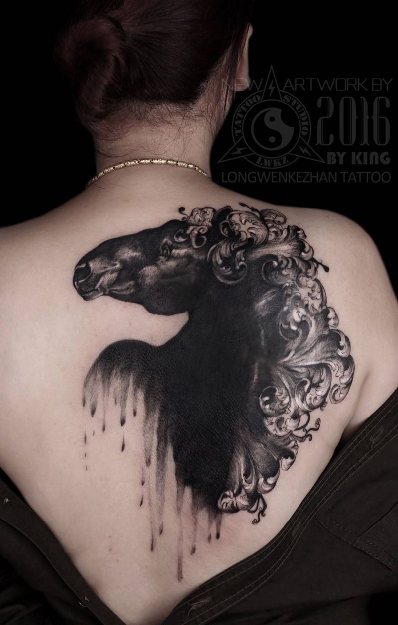 龙纹刻战刺青工作室出品纹身图片_成品背部欧美原创动物纹身图案