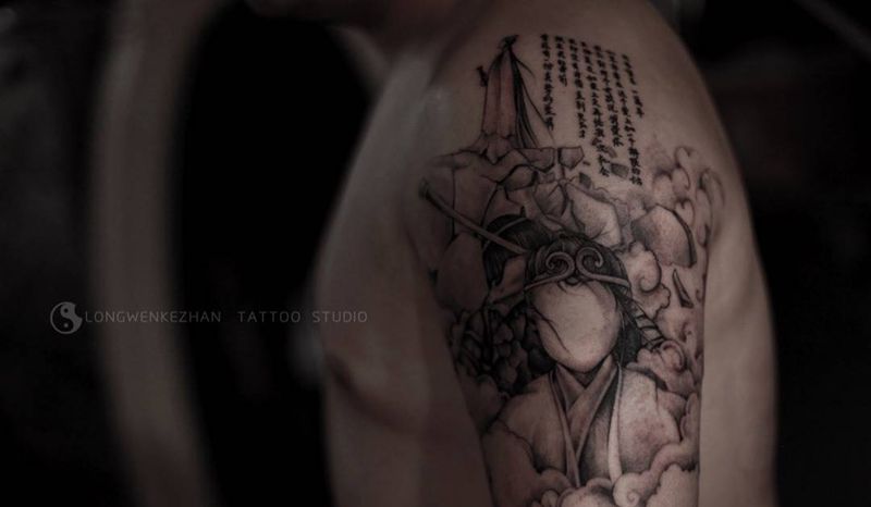 大话西游纹身图片_成品肩部欧美人物纹身图案